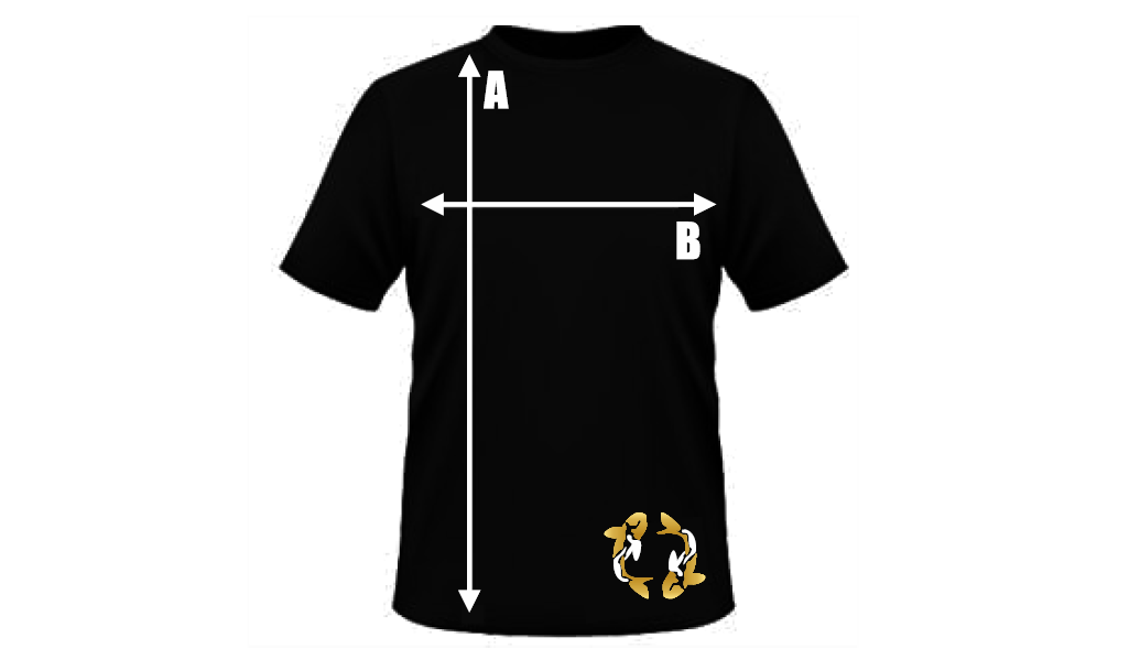 A t-shirt with the size of each other and their measurements.